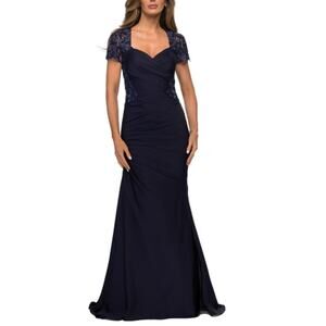NEW LA FEMME Navy 27989 Mother Of The Bride Ball Gown Dress Size 12
